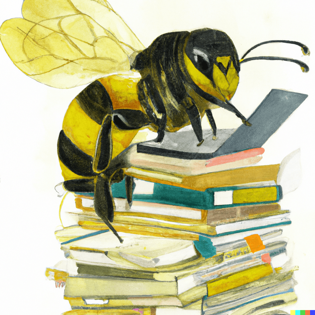 DALL·E generated art using the prompt 'a hard-working bee working on multiple tasks, digital illustration'